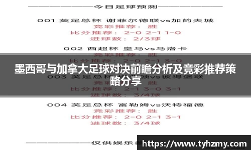 墨西哥与加拿大足球对决前瞻分析及竞彩推荐策略分享